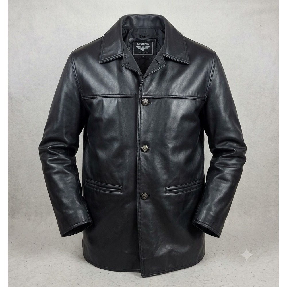 Reportage Cosmopolitan Vintage Men's Faux Leather Black Button Up Jacket. Size L